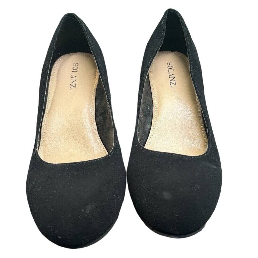 Solanz Trudie Wedges Black Faux Suede Size 9M Women’s Round Toe Platform Heel